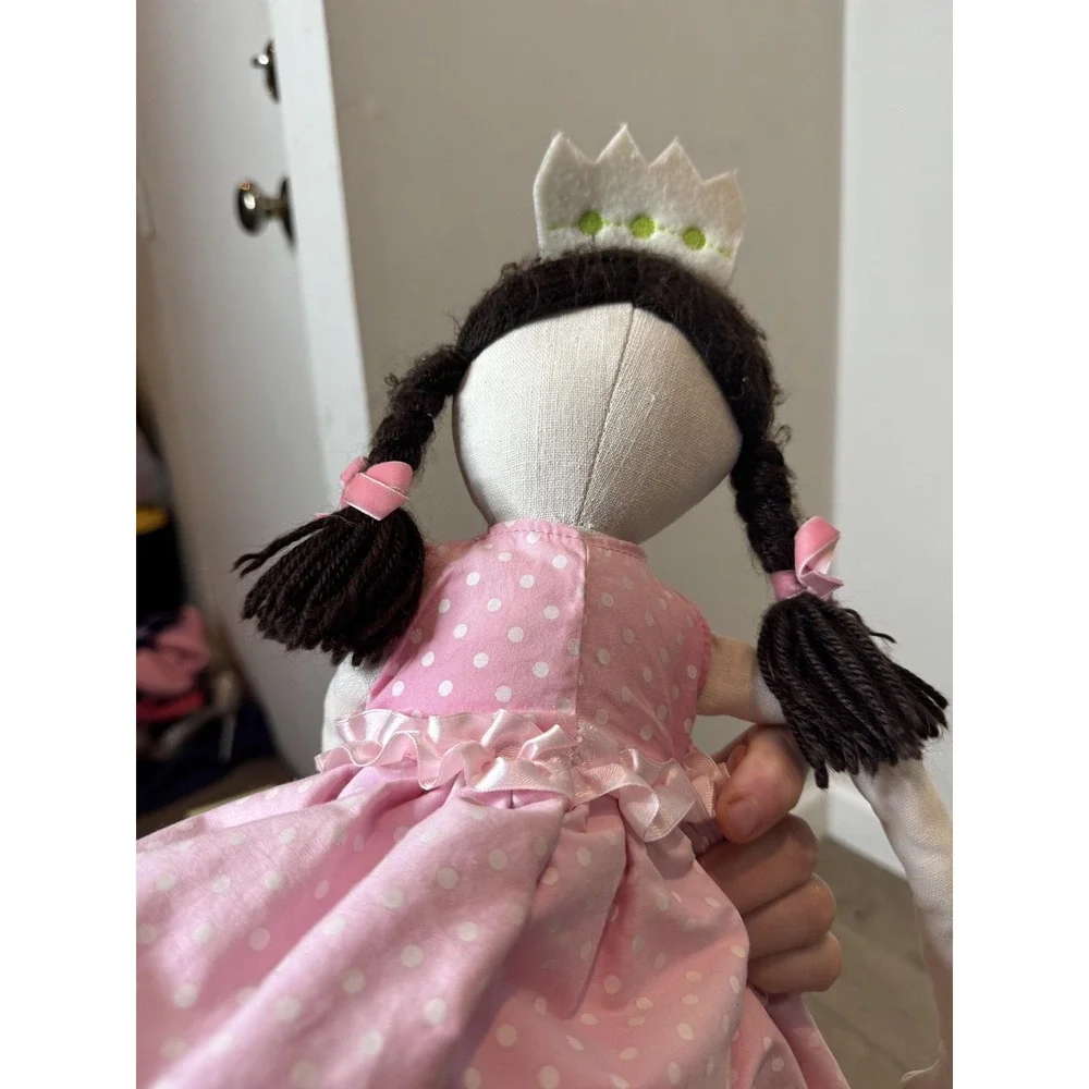 Pottery Barn‎ Kids Princess Cloth Rag Doll 30 In Pink Polka Dot Dress Brown Hair